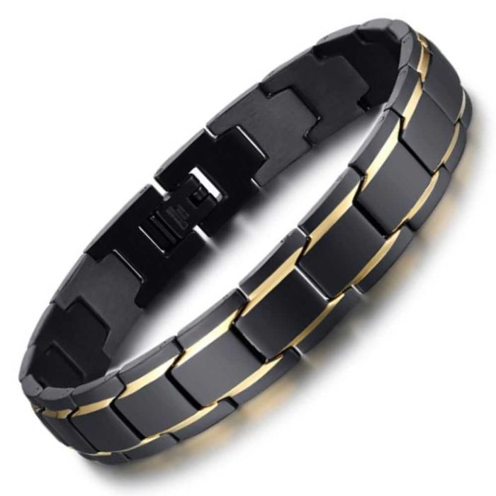 Czarna Bransoleta ze złotą Wstawką Stal Chirurgiczna