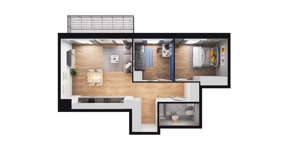 3-pokojowe mieszkanie 56 m² + balkon – pohled 2