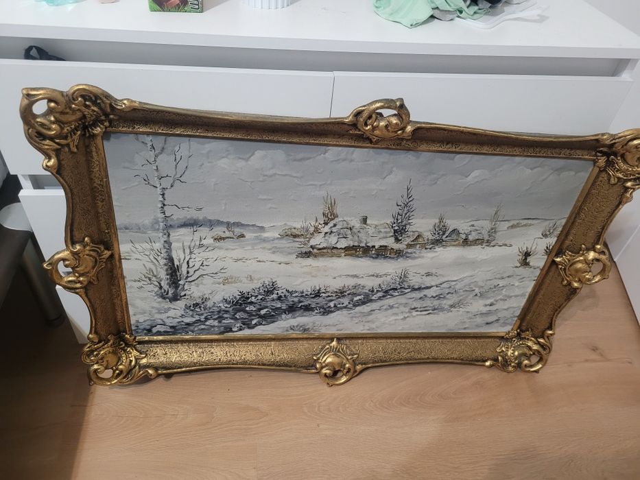 Piękna złota rama do obrazu lustra drewniana stan bdb