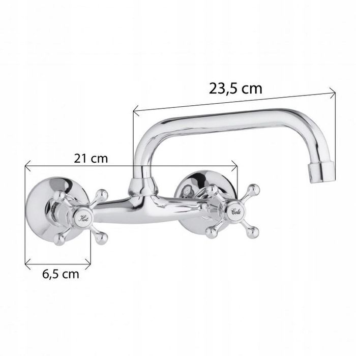 Bateria Kuchenna Ścienna Zlewozmywakowa Retro Kran Chrom Kurki Klasyk