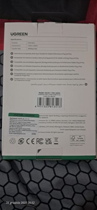 Kabel drukarka komputer USB-A do USB-B. UGREEN