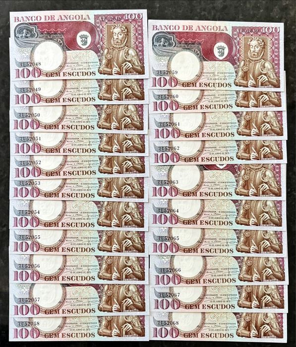 Lote de notas Angola Portuguesa com numeração seguida + capicua!