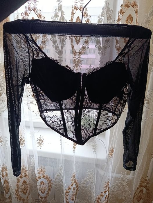 Мережевий корсет-топ з довгим рукавом