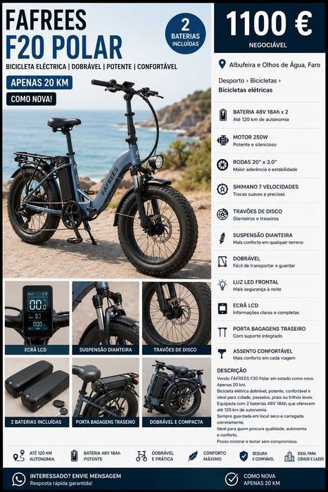 Bicicleta Elétrica Dobrável | FAFREES F20 Polar | Duas Baterias | 1100€
