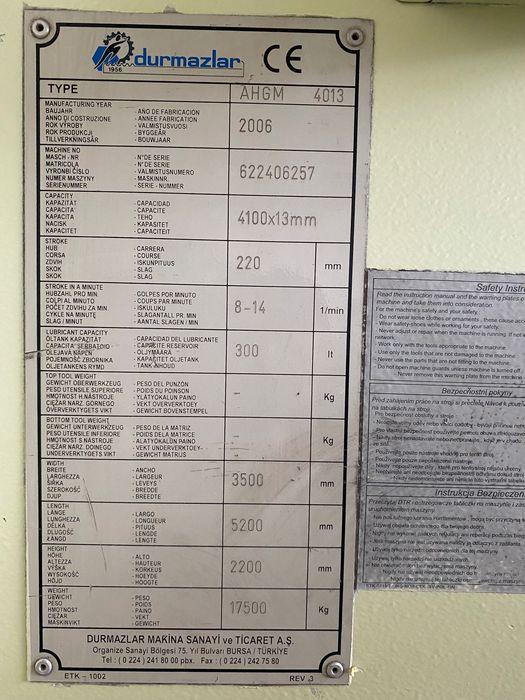 Nożyce gilotynowe gilotyna DURMAZLAR 13x4100 IDEAŁ ! 31 800 Netto