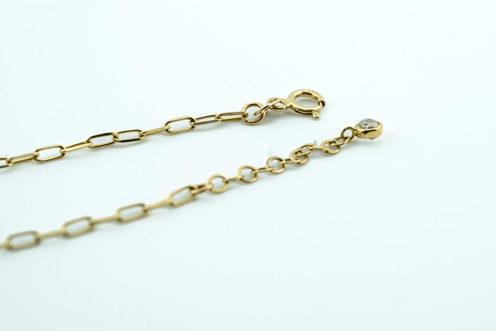 Piękna bransoletka spinacz paper clip niebieskie koniczynki złoto 585