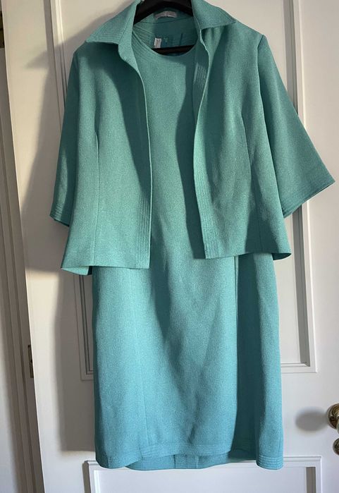 Vestido azul turquesa com bolero marca exclusiva Leonor Ferreira