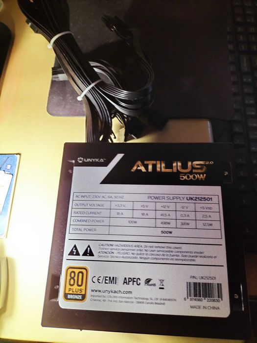 Fonte Alimentação UNYKAch Atilius 2.0 Black 500W 80 Plus Bronze NOVA!