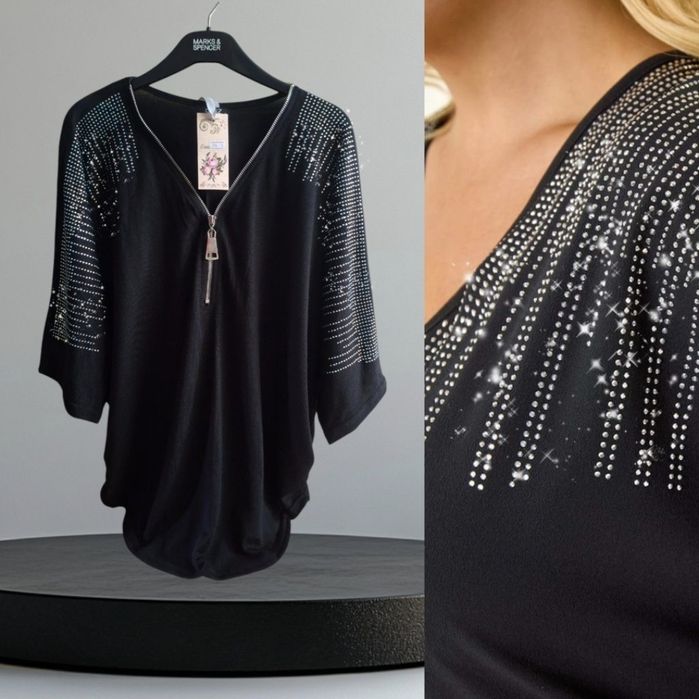 Чорний топ із блискавкою  Spencer і Quiz. 
Має V-подібний виріз з