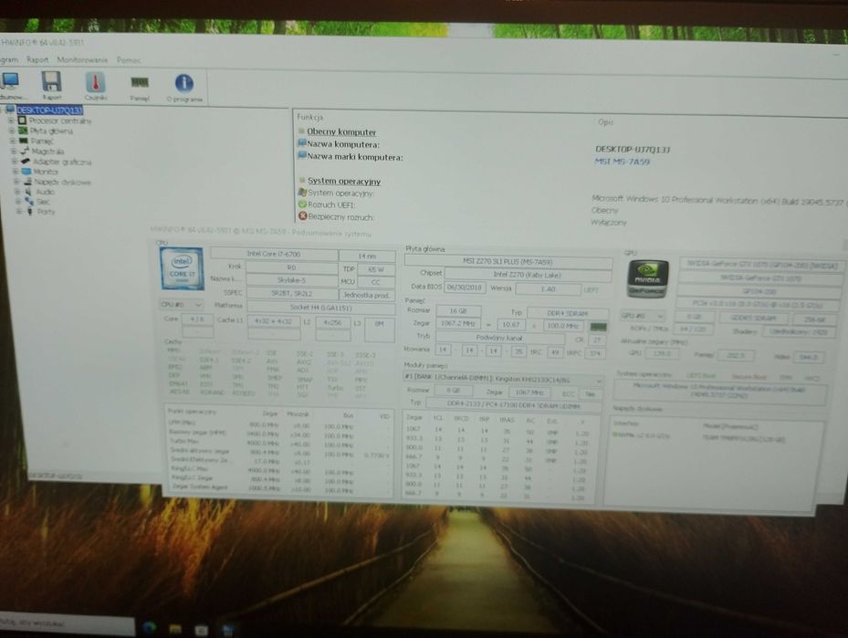Komputer do gier 16gb ram MSI Z270 Sli+ intel i7 6700 GeForce GTX 1070