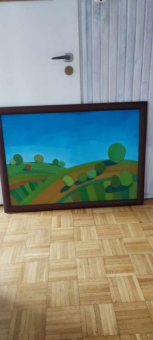 Duży obraz z brązową ramą