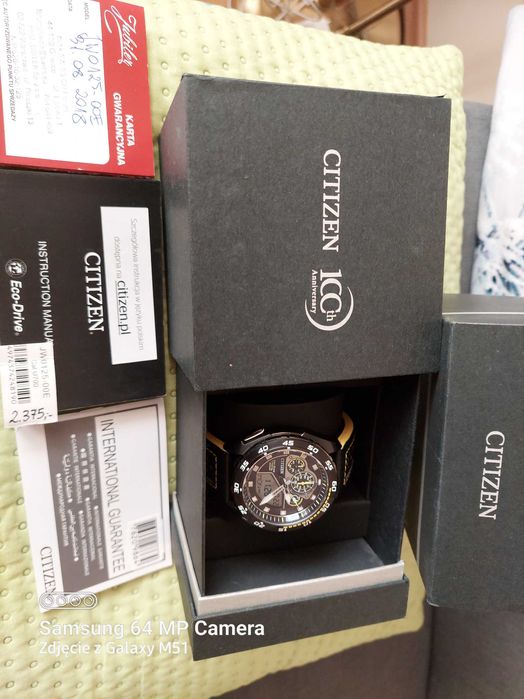 Zegarek sportowy Citizen  Eco-Drive,czarny na pasku skórzanym.