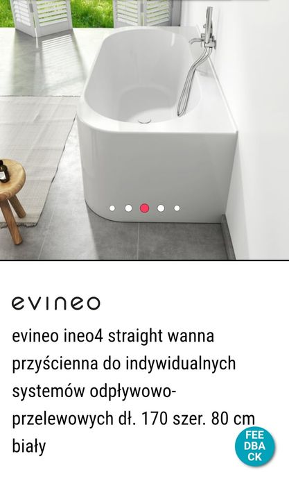 Wanna przyścienna evineo ineo4 straight 170/80 Nowa!