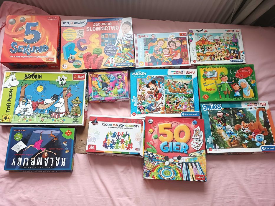 Zestaw puzzli, gier,, polecam, używane, ładne
