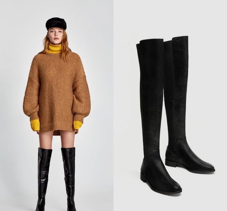 Шкіряні ботфорти Zara кожаные ботфорты высокие сапоги високі чоботи