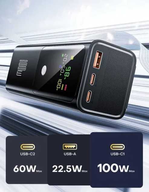 новий Power Bank QOOVI 100W PD 3.0 20000 мАг / підходить для ноутбуків