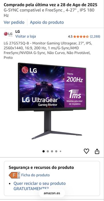 Monitor Gaming LG Ultragear - 27”
