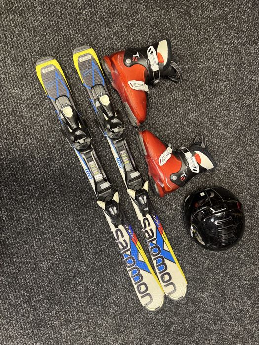 Zestaw Narty Junior Salomon 100cm + Buty Salomon 21cm + Kask Atomic