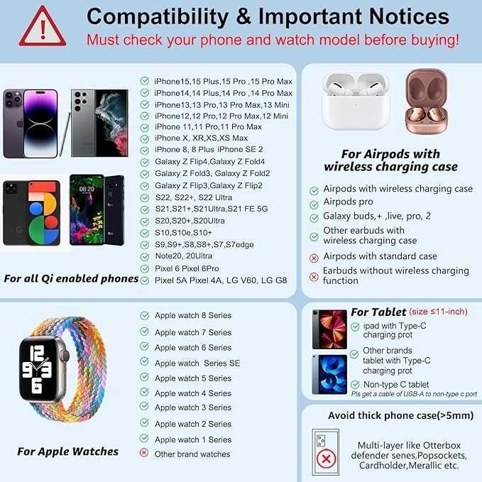 Ładowarka indukcyjna 4w1 stacja ładowania