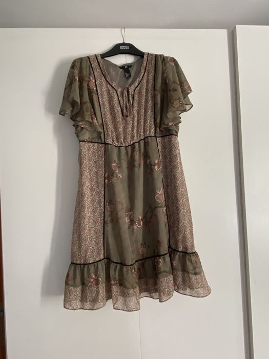 Sukienka zwiewna wzorzysta H&M rozmiar L 40 wiązanie