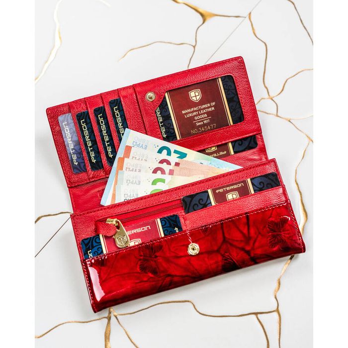 duży portfel damski z wieloma przegródkami czerwony - peterson