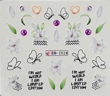 BN2528 Naklejki wodne na paznokcie kwiaty motyle