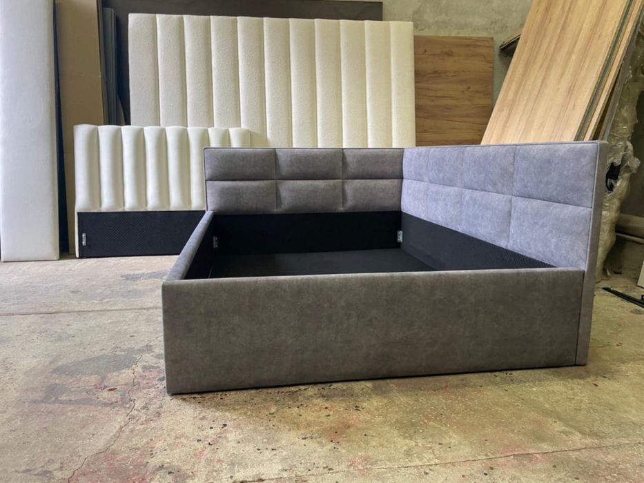 Łóżko narożne dziecięce młodzieżowe tapicerowane panele kafelki stelaż