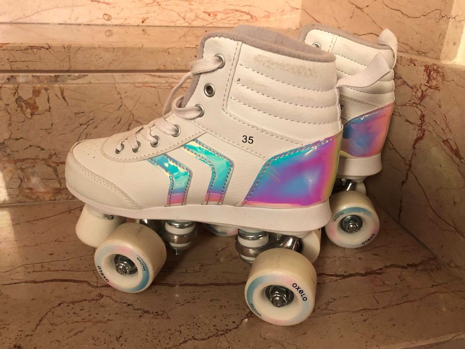 Patins de 4 Rodas QUAD 100 Criança Branco Holográfico - OXELO