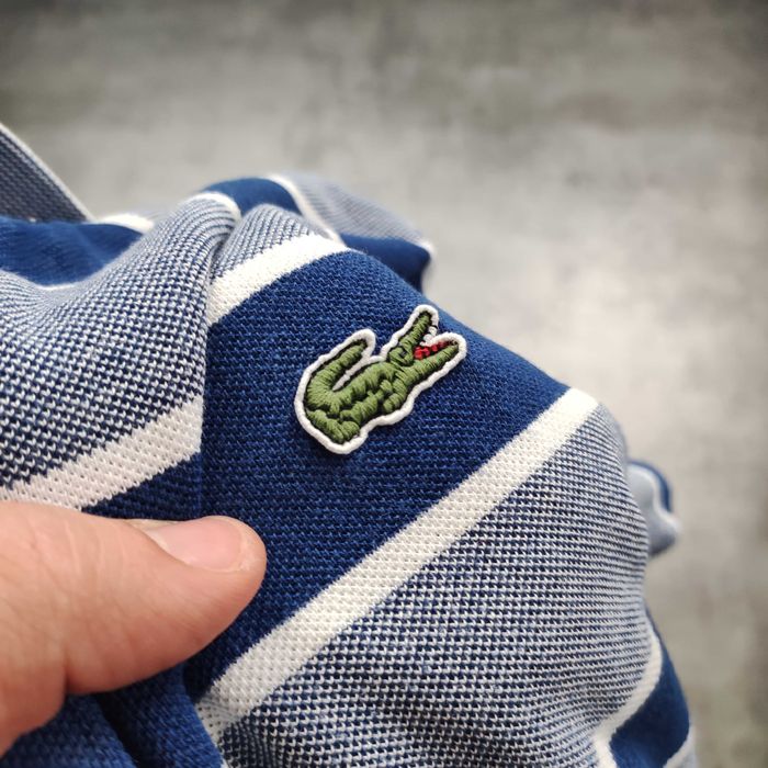 MĘSKA Koszulka Bawełna PREMIUM Paski Elegancka Granat Lacoste France