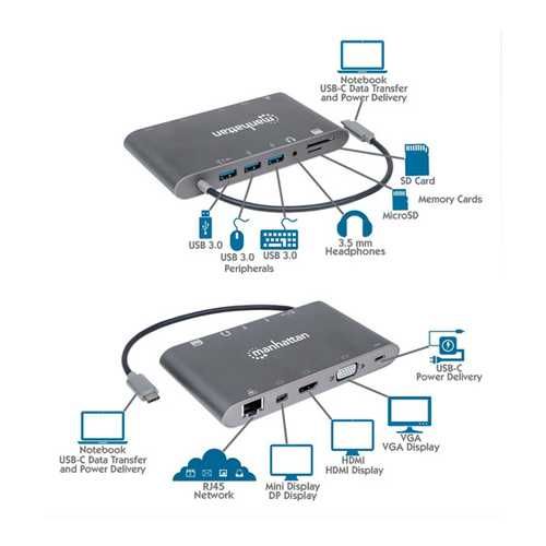Новая Док-станция Manhattan SuperSpeed USB-C to 7-in-1 silver (152808)