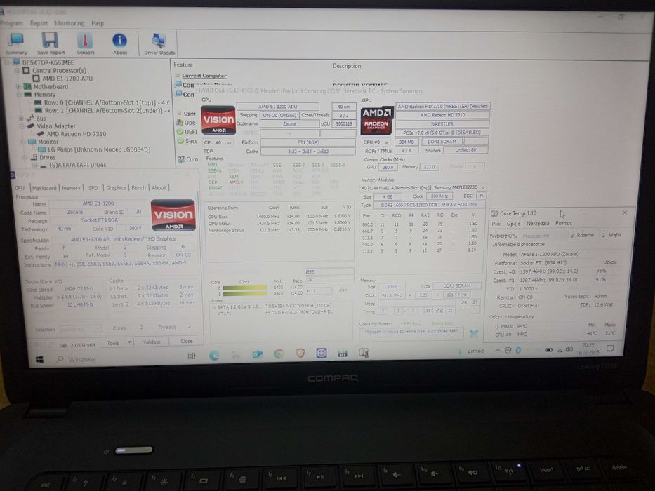 Laptop HP CQ58 320GB 8GB Win10 Bateria 2-3 godziny