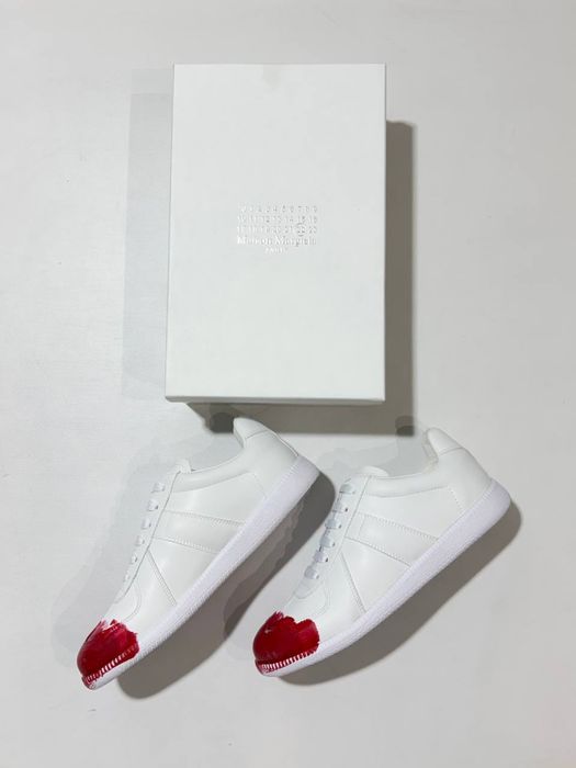 кроссовки Maison Margiela Gats Replica Red Paint White Sneakers