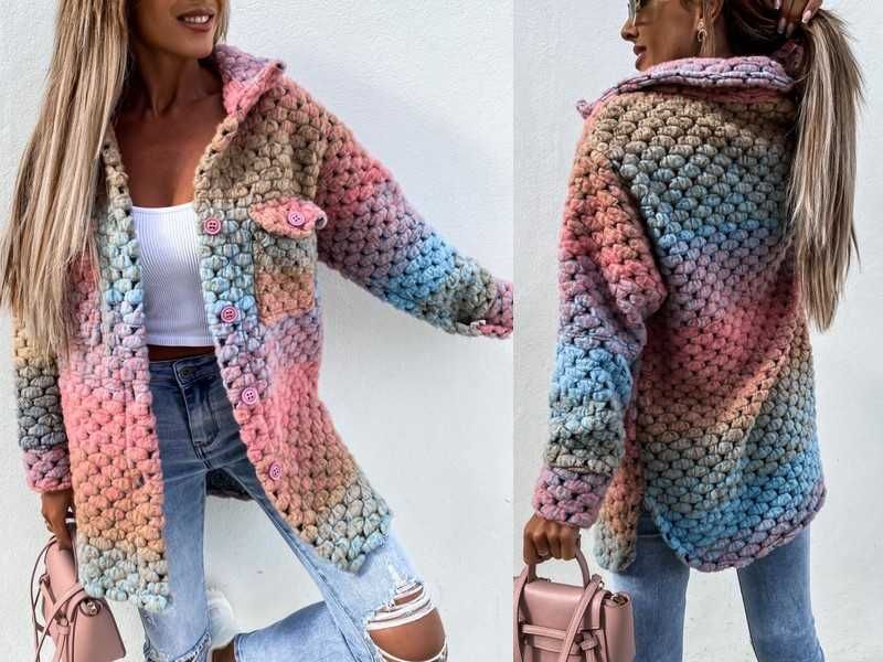 Katana koszulowa ombre pastelowa bukla koszula ciepła