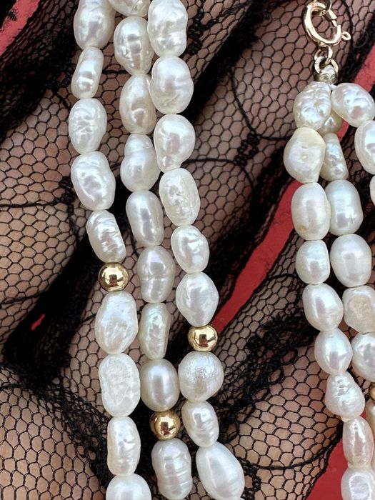 Браслет:річкові перли та золото 585