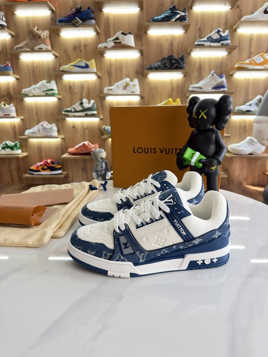 Кросівки Снікерси Louis Vuitton LV Trainer Jeans Logo White Blue Off white