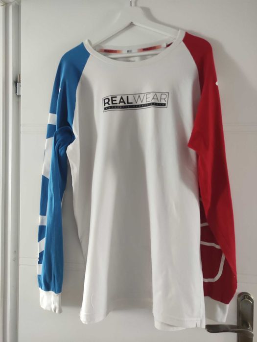Bluzka bluza męska biała L realpharm 100% bawełna długi rękaw sportowa