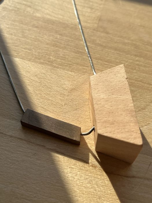 Naszyjnik łączone materiały geometryczny drewno