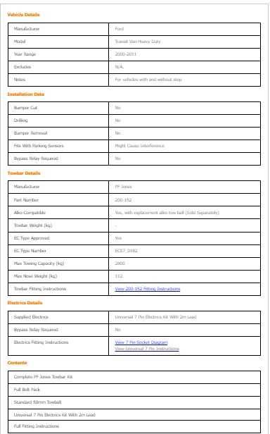 Reboque (gancho) completo Ford transit (furgão) ano 2000 a 2012