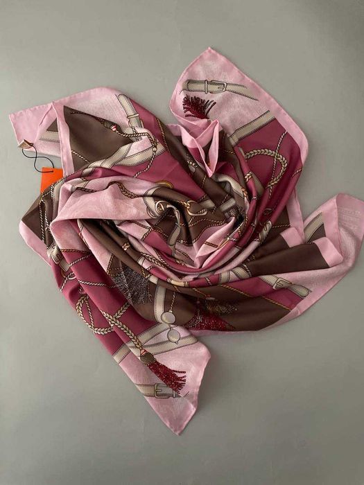 Стильна розова ВЕСНЯНА шовкова хустка HERMES 90см