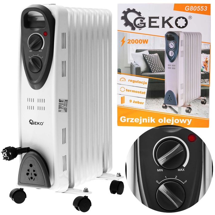 Grzejnik olejowy elektryczny z regulacją i termostatem 9 żeber 2000W