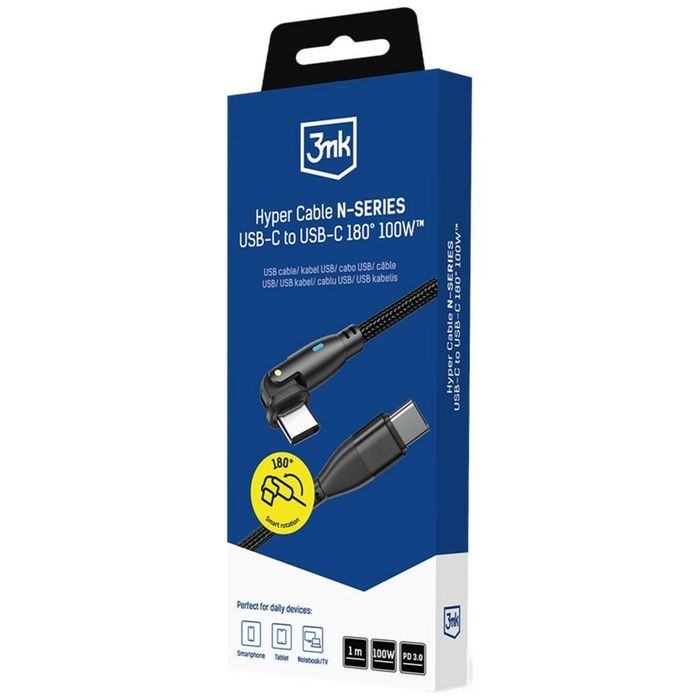 Kabel 3MK Hyper Cable N-SERIES USB-C do  USB-C 1m 20V/5A 100W czarny