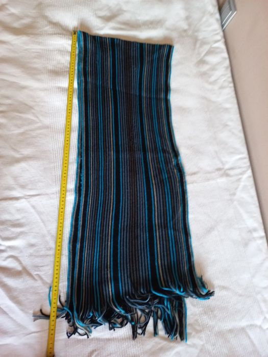 Szalik męski czarno-niebieski w paski, długość ok 170 cm