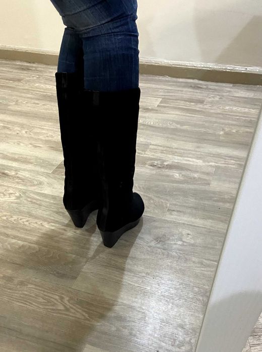 Сапоги жіночі натуральна замша на овчині чорні р. 37  (24,5 см)