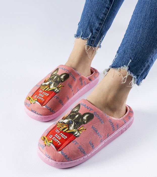 Ciemnoróżowe miękkie kapcie Frenchfries