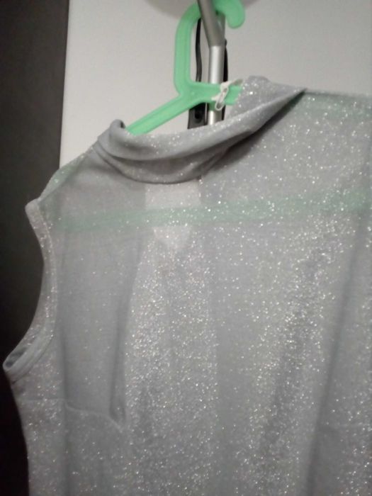 brokatowa bluzka krótki rękaw, golfik C&A