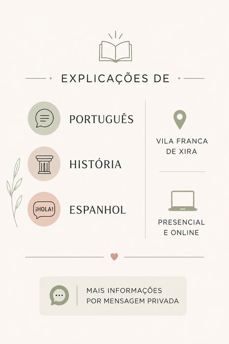 Explicações de Português, História e Espanhol