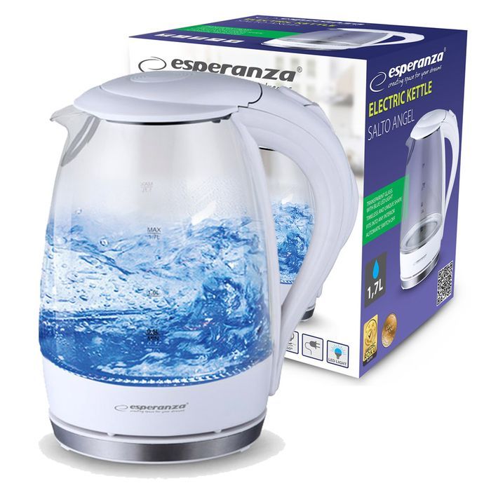 Elektryczny czajnik szklany LED 2200W Esperanza SALTO ANGEL 1.7L biały