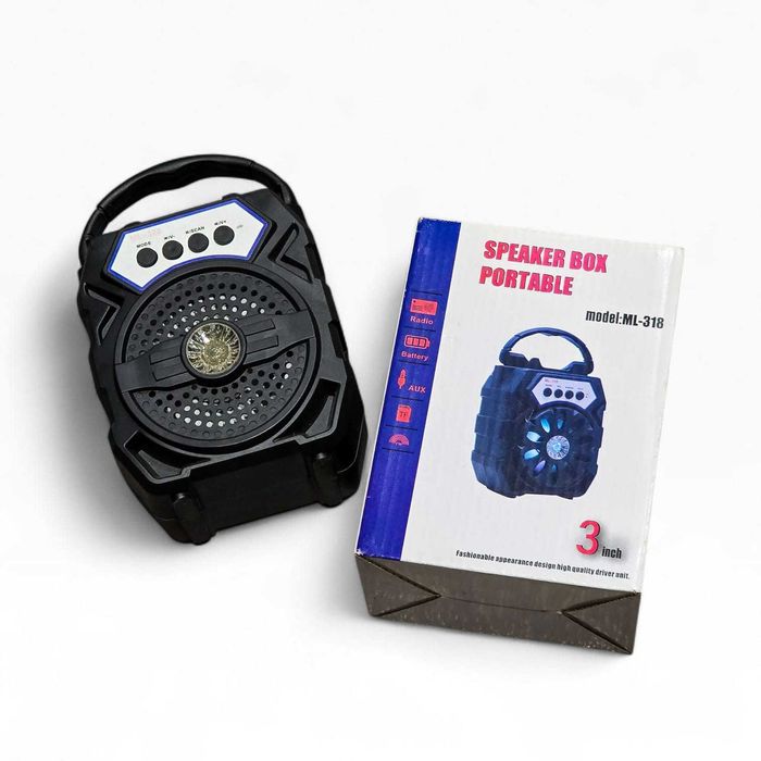 Coluna Portátil Bluetooth ML-328 com Rádio FM, USB e Luz LED – 5W
