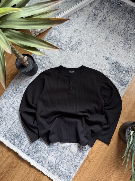 Henley longsleeve archive лонгслів хенлі no faith studios archive архів архівний old money polo ralph lauren вафельний лонг хенли на гудзиках black