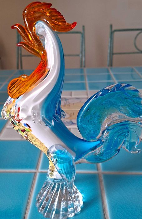 Galo em Vidro de Murano Vintage (Anos 60) – Com Folha de Ouro 24k